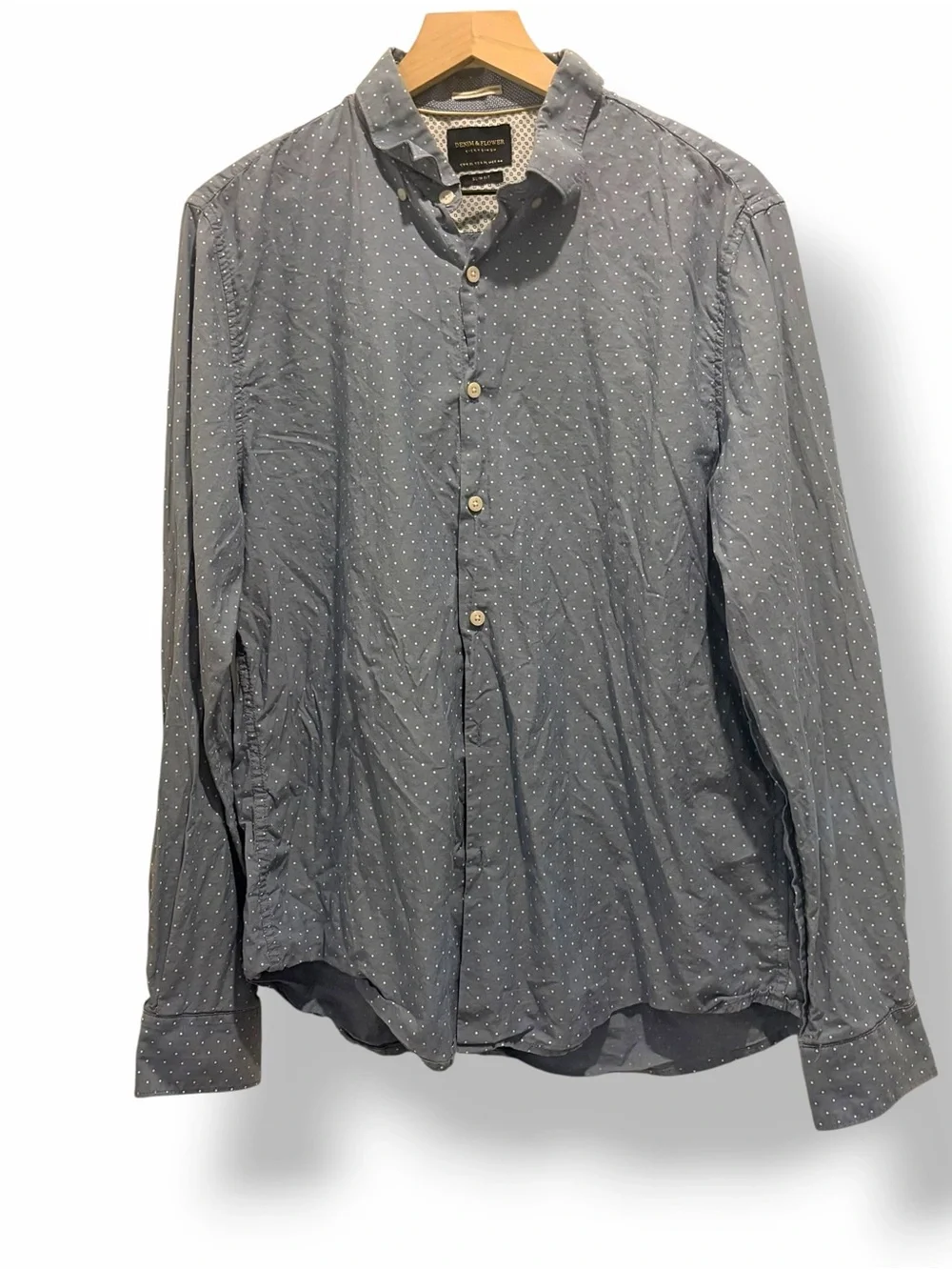 Denim & Flower Ricky Singh Light Blue Polka Dot Button Down Shirt Men’s XL Slim